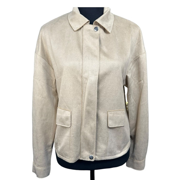 NWT Relish No Less Faux Suede Zip Front Beige Shirt Jacket Size S - Picture 1 of 7